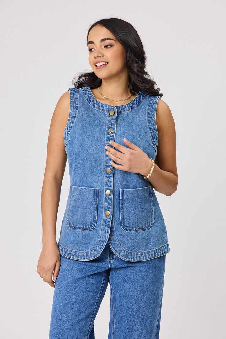 Label Liani Denim Vest Washed Blue