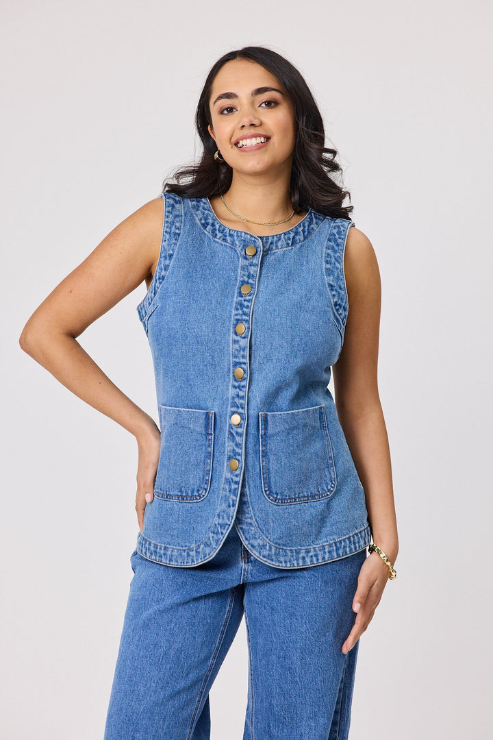 Label Liani Denim Vest Washed Blue