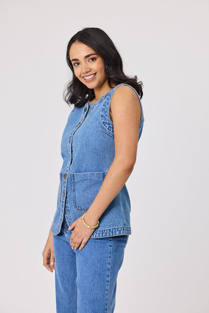 Label Liani Denim Vest Washed Blue