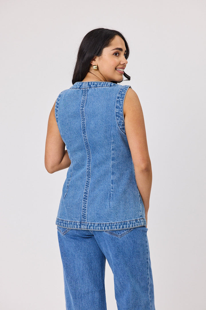 Label Liani Denim Vest Washed Blue