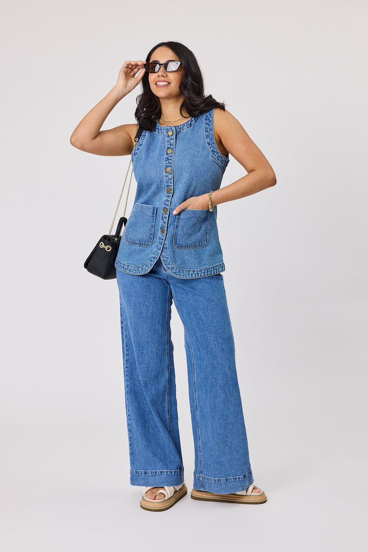 Label Liani Denim Vest Washed Blue