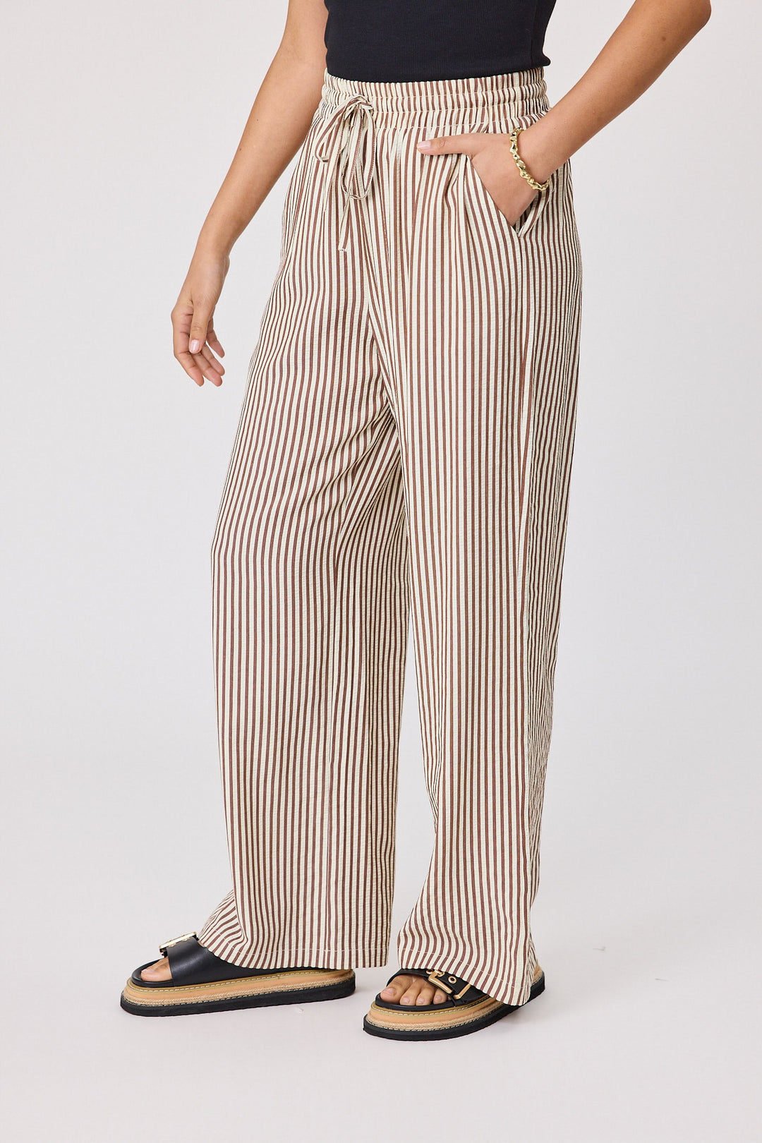 Label Ravi Wide Leg Pants Chocolate Stripe