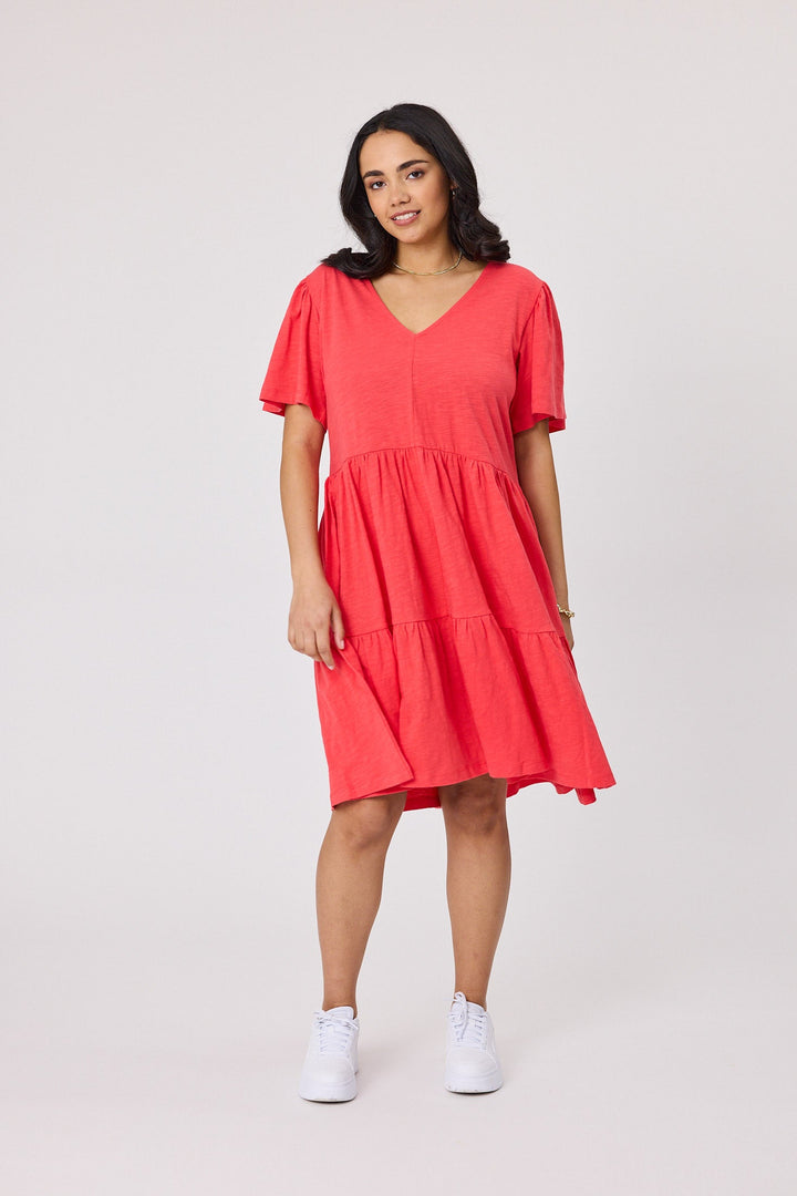 Essential Flutter Sleeve Dress Coral