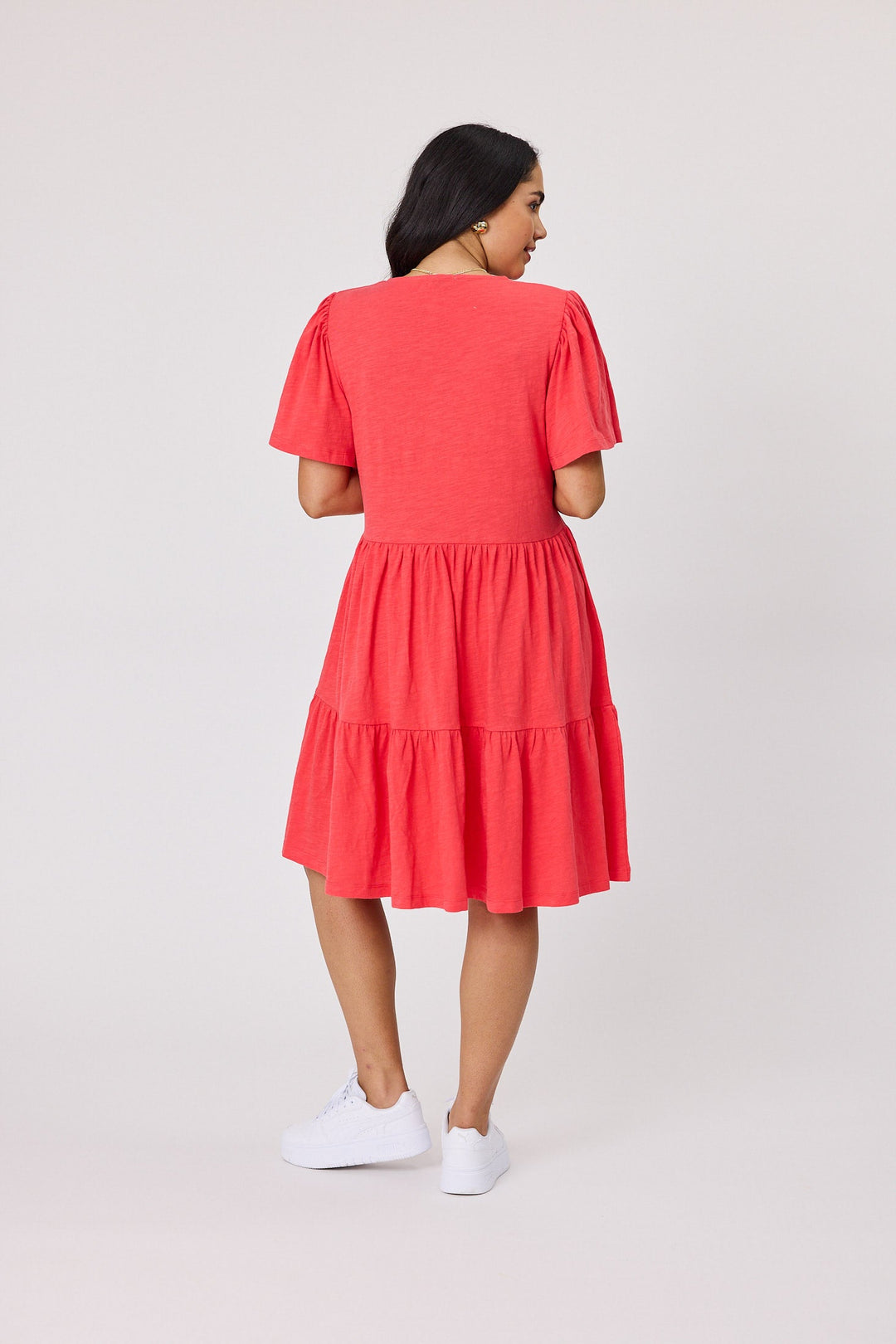 Essential Flutter Sleeve Dress Coral