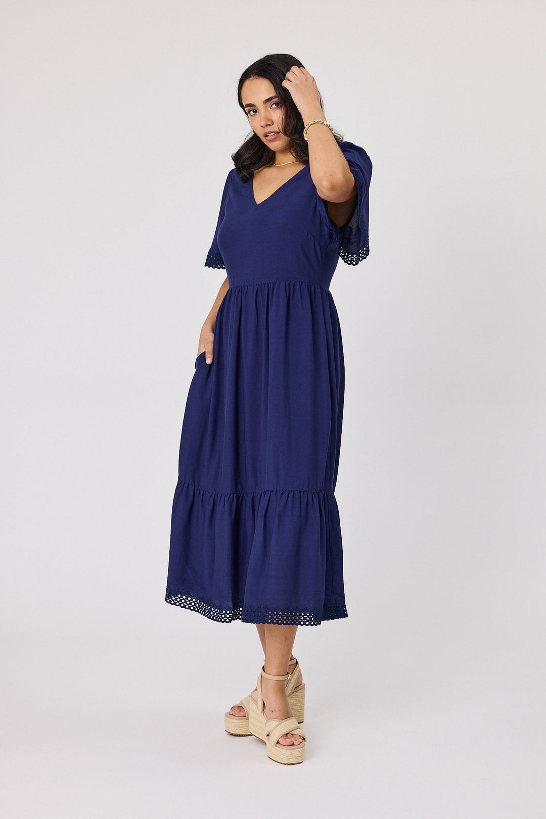 Gloss The Label Fortune Broderie Sleeve Dress Midnight