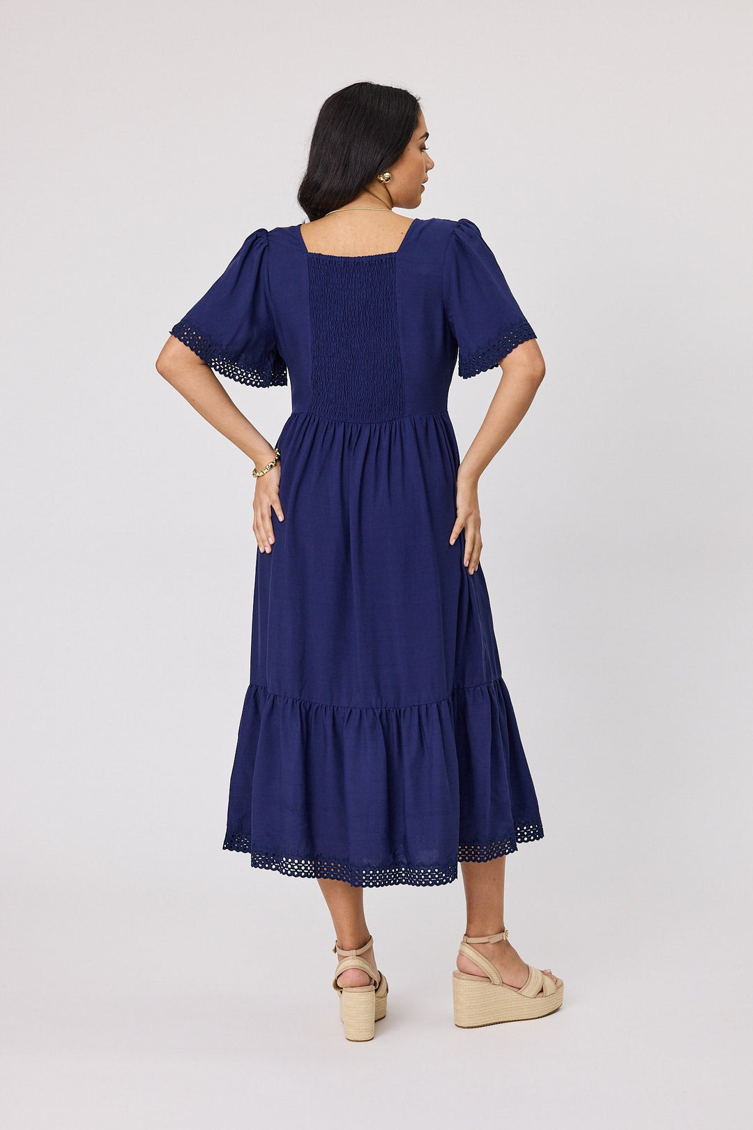 Gloss The Label Fortune Broderie Sleeve Dress Midnight
