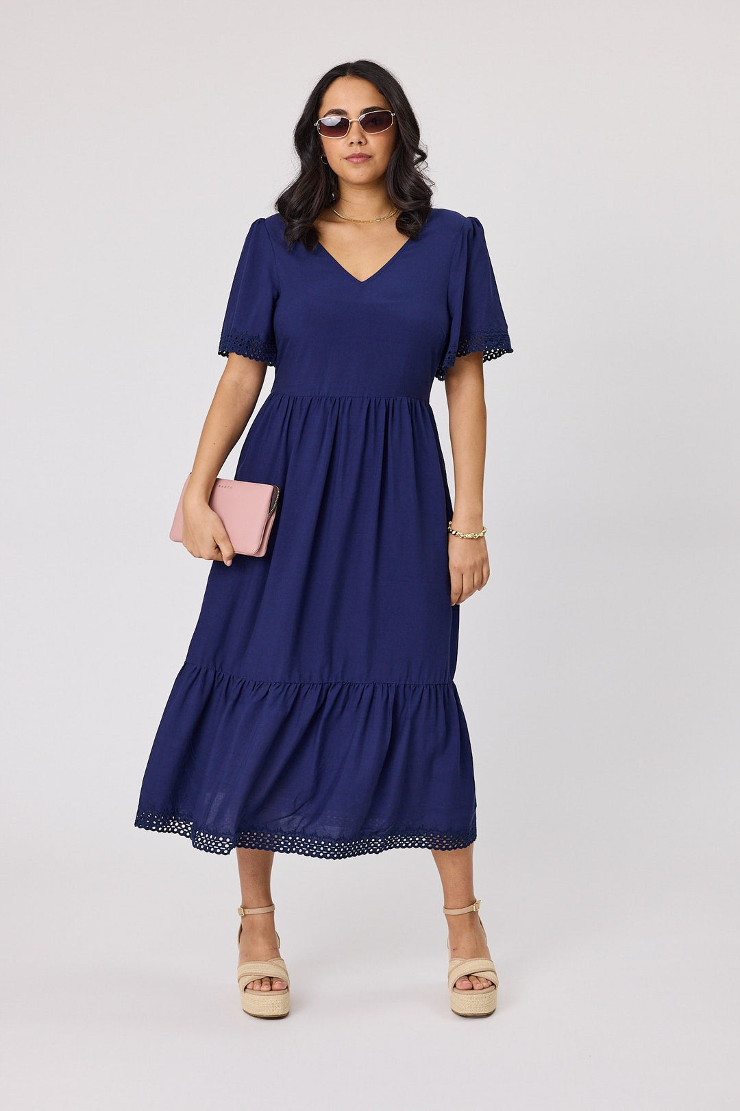 Gloss The Label Fortune Broderie Sleeve Dress Midnight