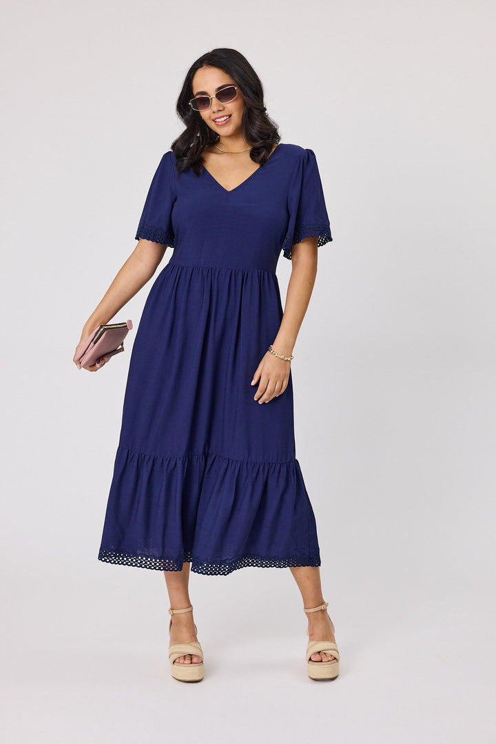 Gloss The Label Fortune Broderie Sleeve Dress Midnight