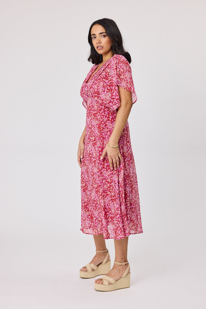 Gloss The Label Jordyn Empire Line Dress Red Pink Floral