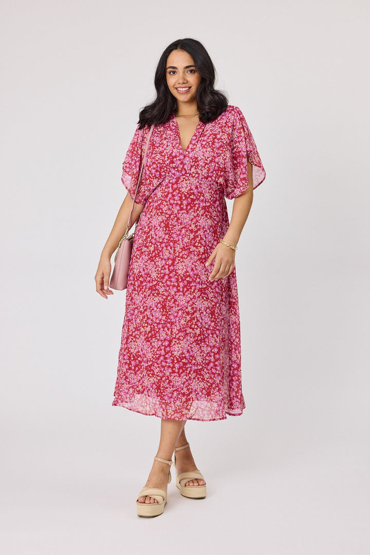 Gloss The Label Jordyn Empire Line Dress Red Pink Floral