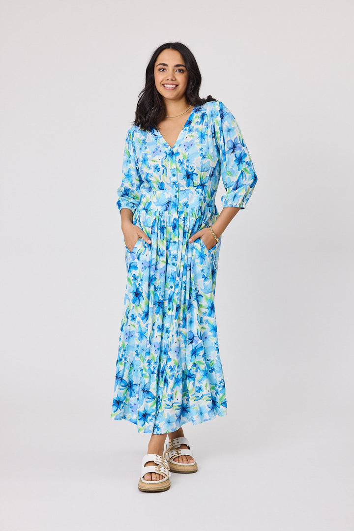 Sunday Boho Bella Floral Maxi Dress Blue