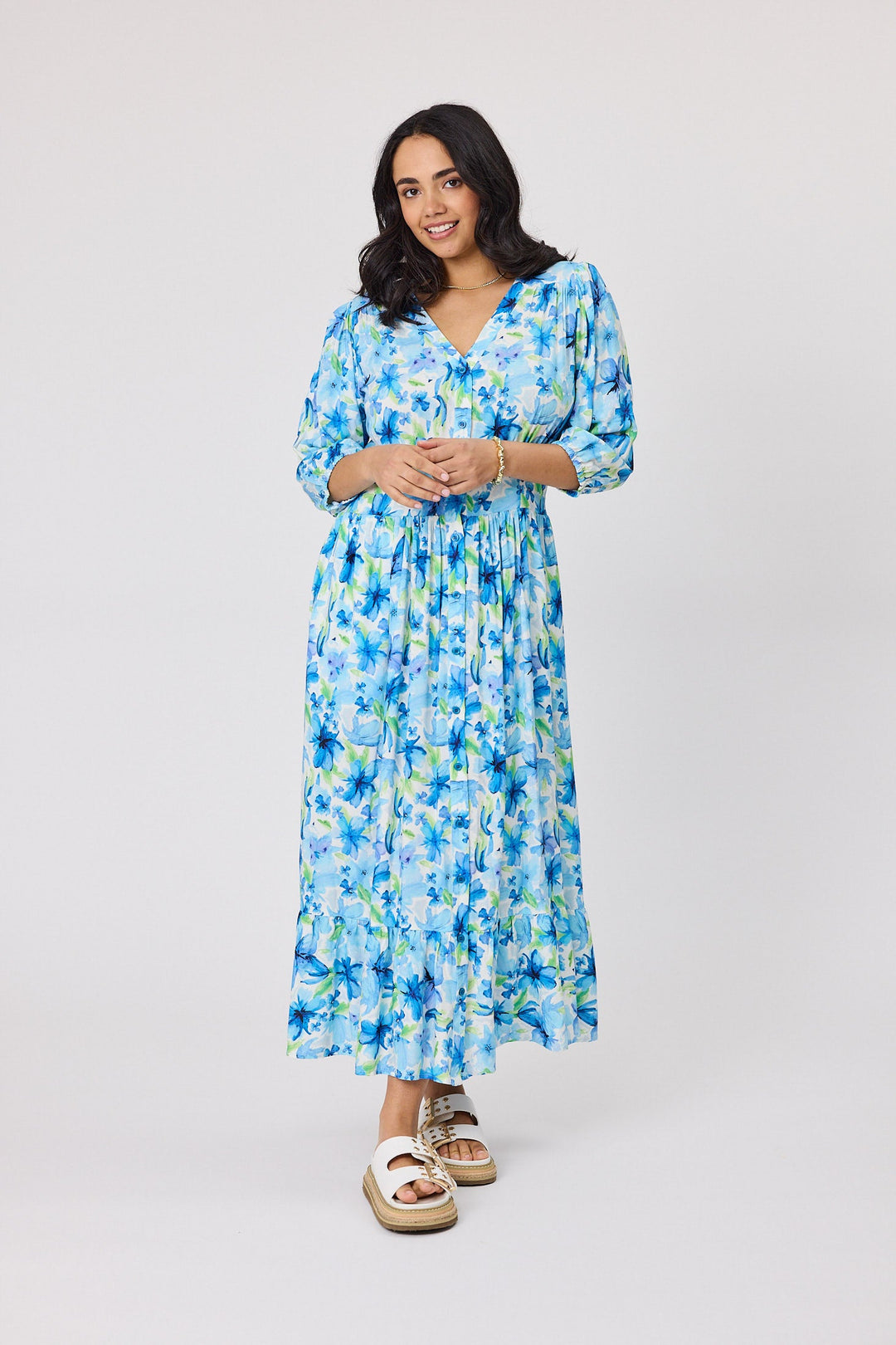 Sunday Boho Bella Floral Maxi Dress Blue