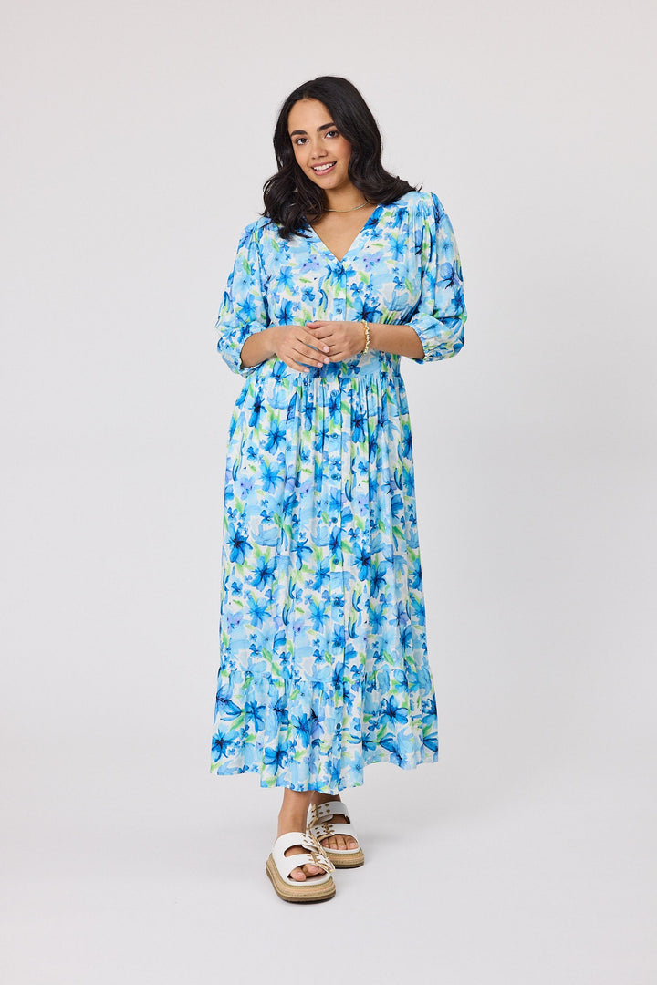 Sunday Boho Bella Floral Maxi Dress Blue