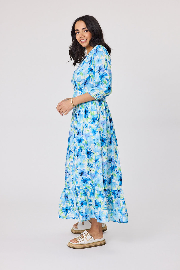 Sunday Boho Bella Floral Maxi Dress Blue