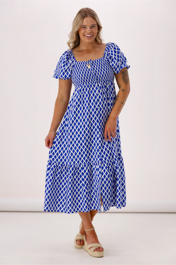 Label  Erin Amalfi Shirred Bodice Dress Blue