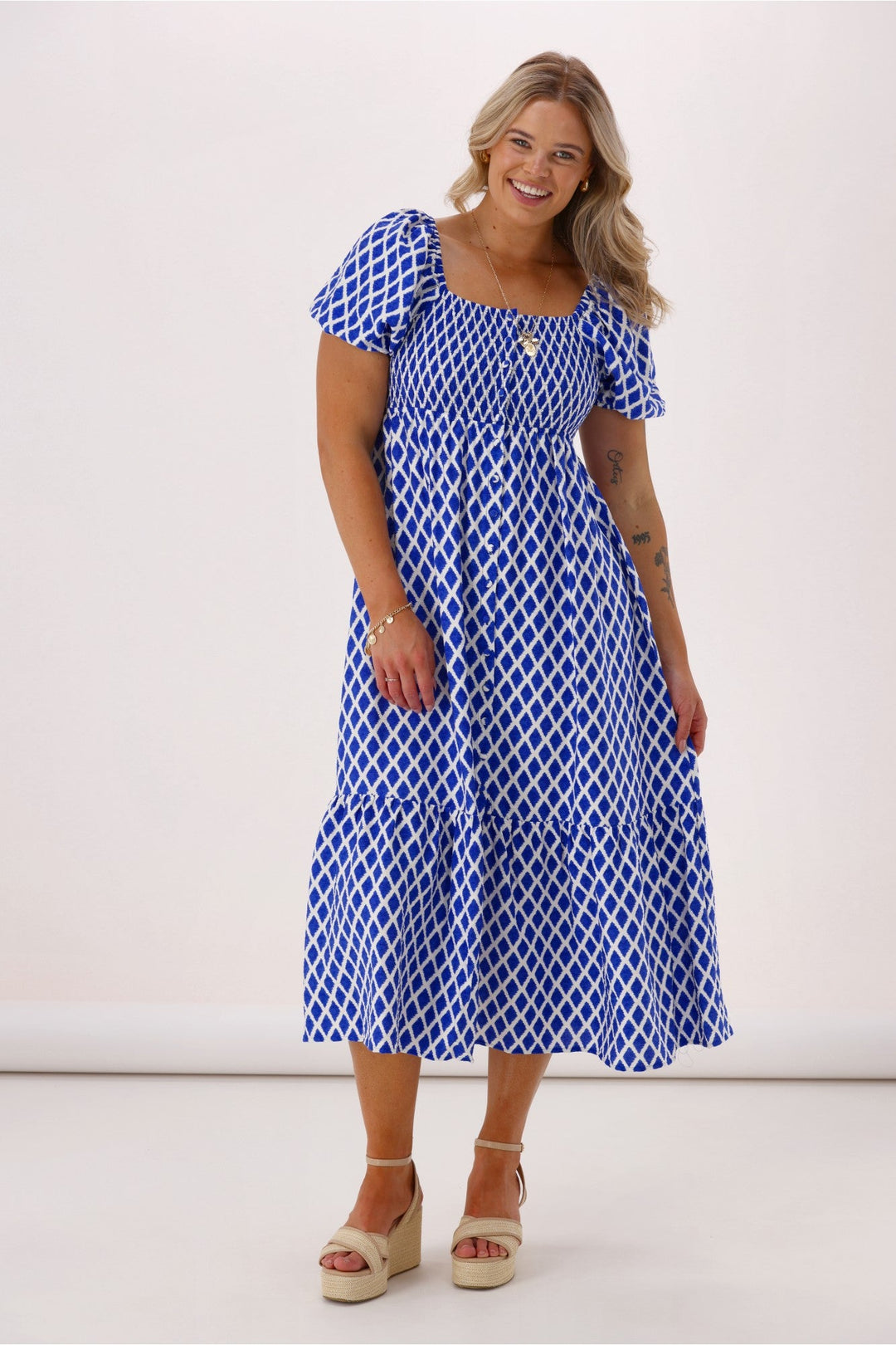 Label  Erin Amalfi Shirred Bodice Dress Blue