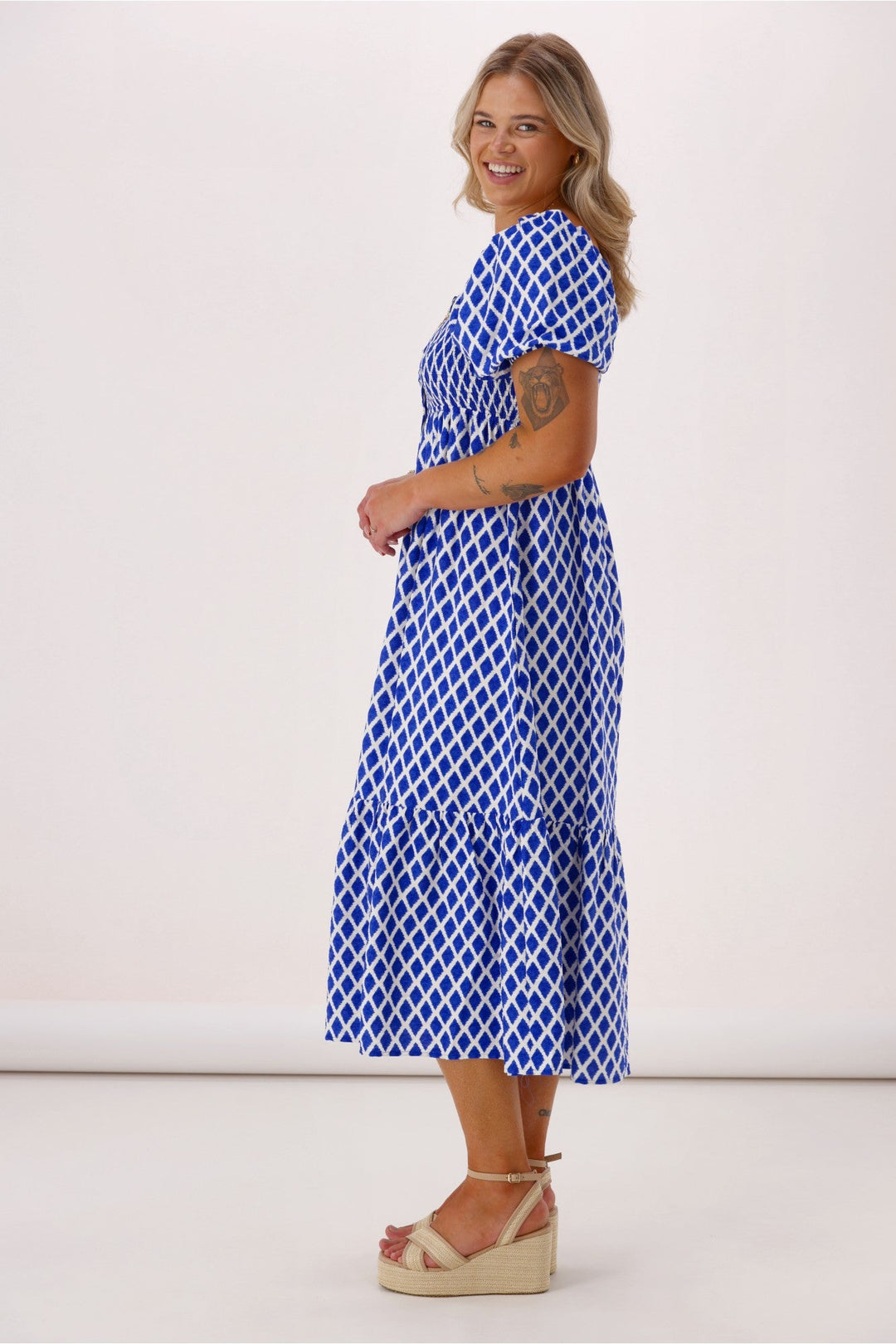 Label  Erin Amalfi Shirred Bodice Dress Blue