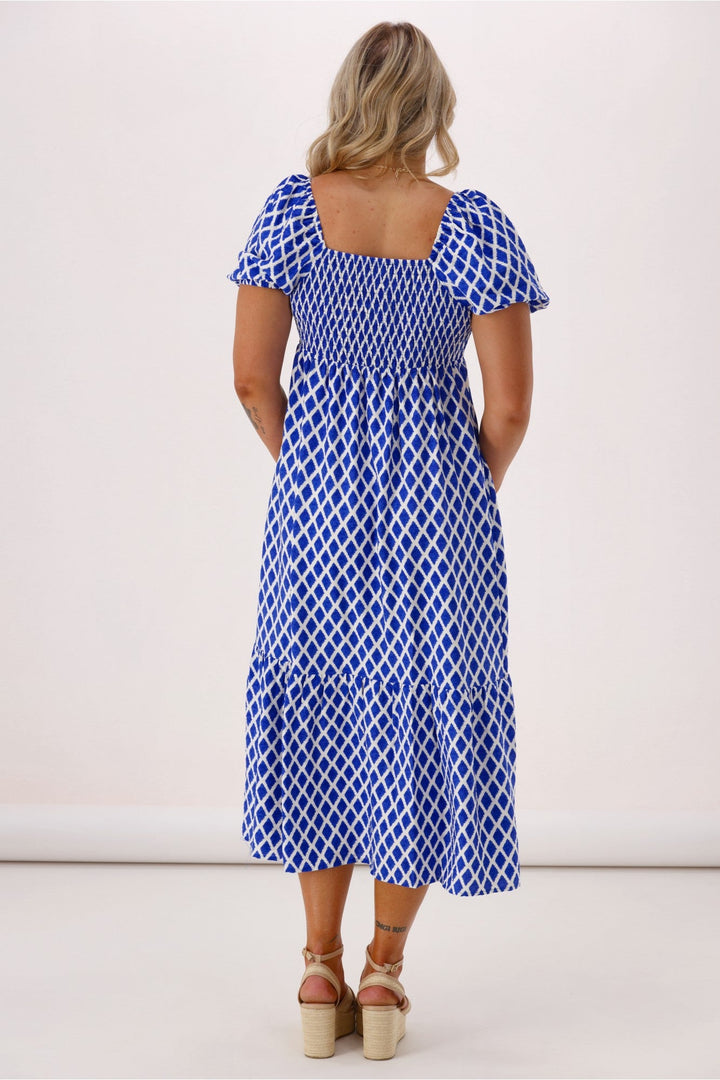 Label  Erin Amalfi Shirred Bodice Dress Blue
