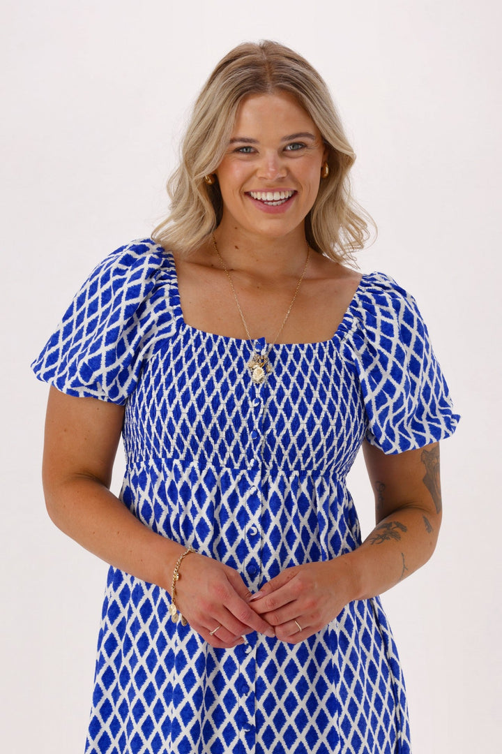 Label  Erin Amalfi Shirred Bodice Dress Blue