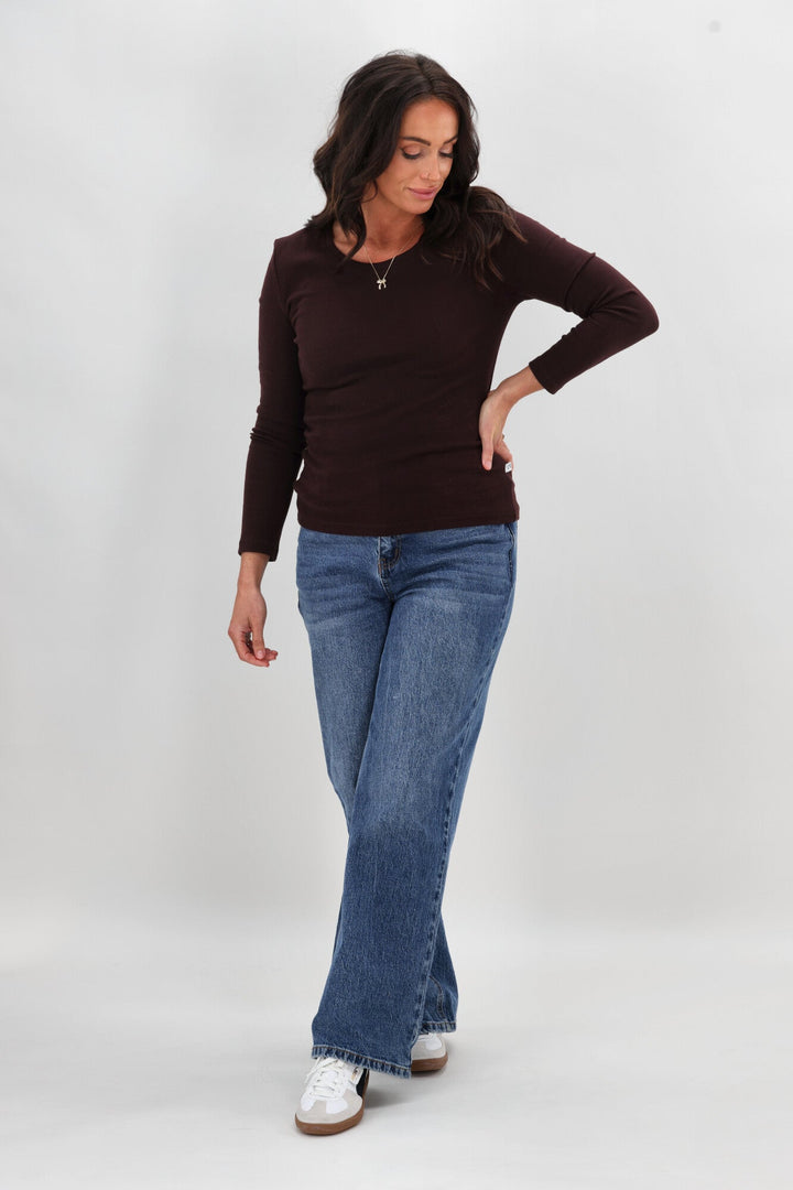 Essential Rib Long Sleeve Chocolate