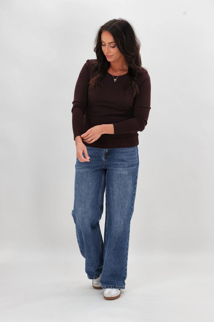 Essential Rib Long Sleeve Chocolate
