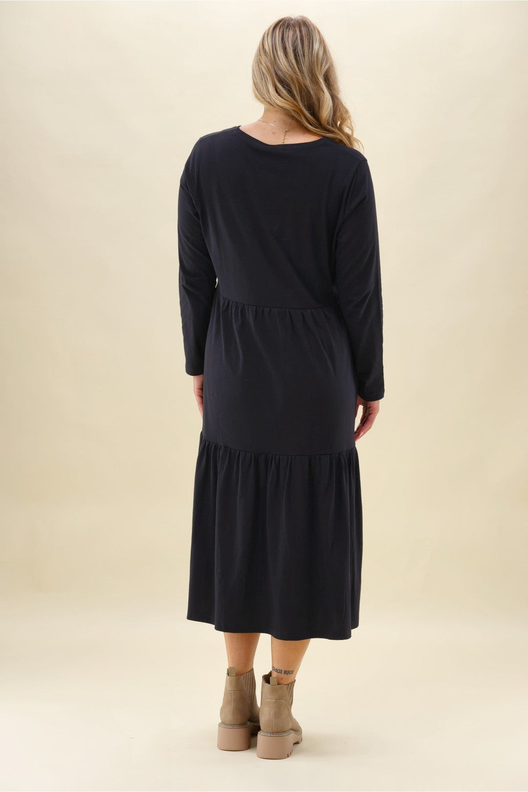 Shine On Essentials Long Sleeve Tiered Dress Black