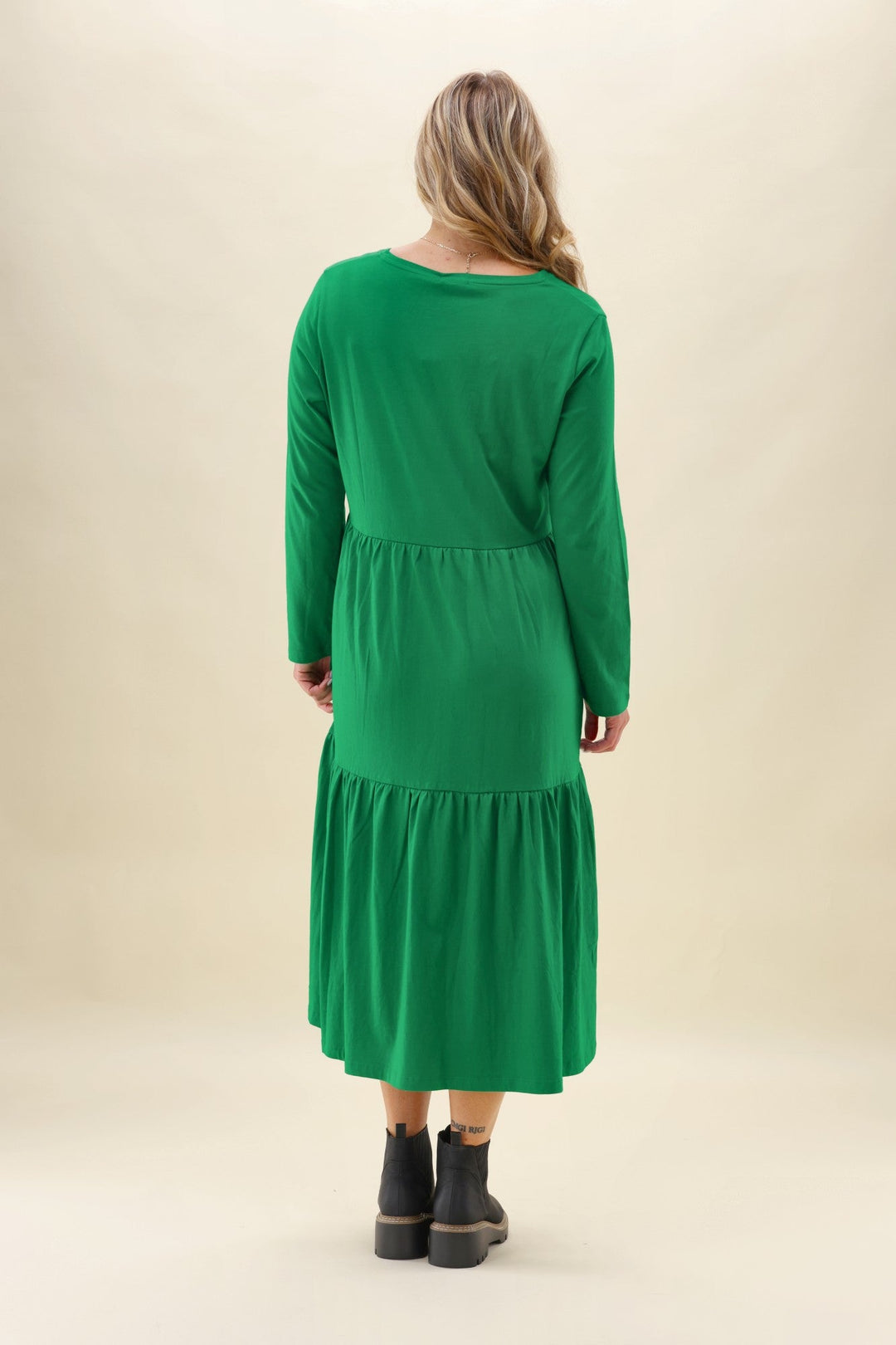 Shine On Essentials Long Sleeve Tiered Dress Forest Green