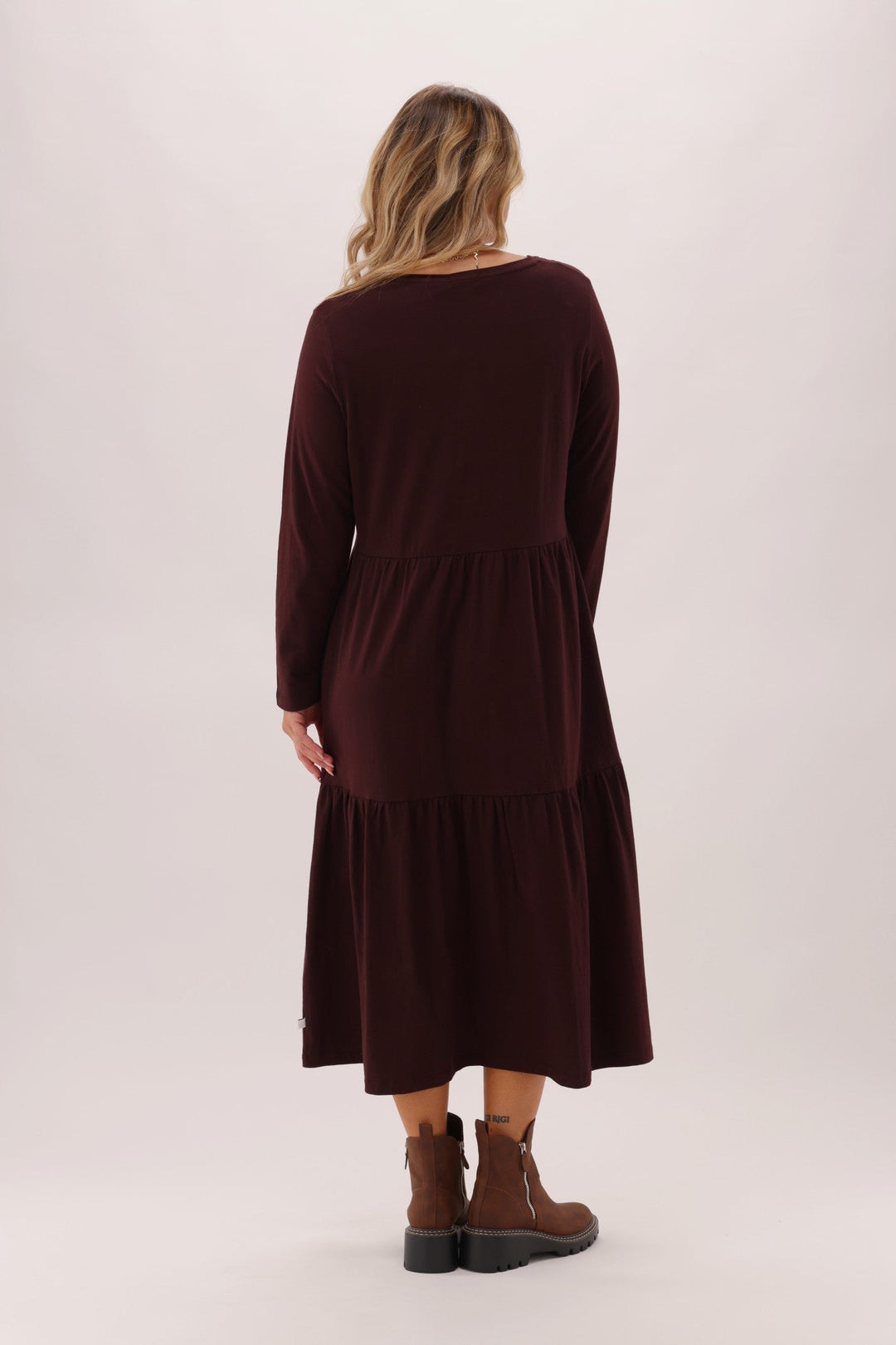 Essentials Long Sleeve Tiered Dress Chocolate