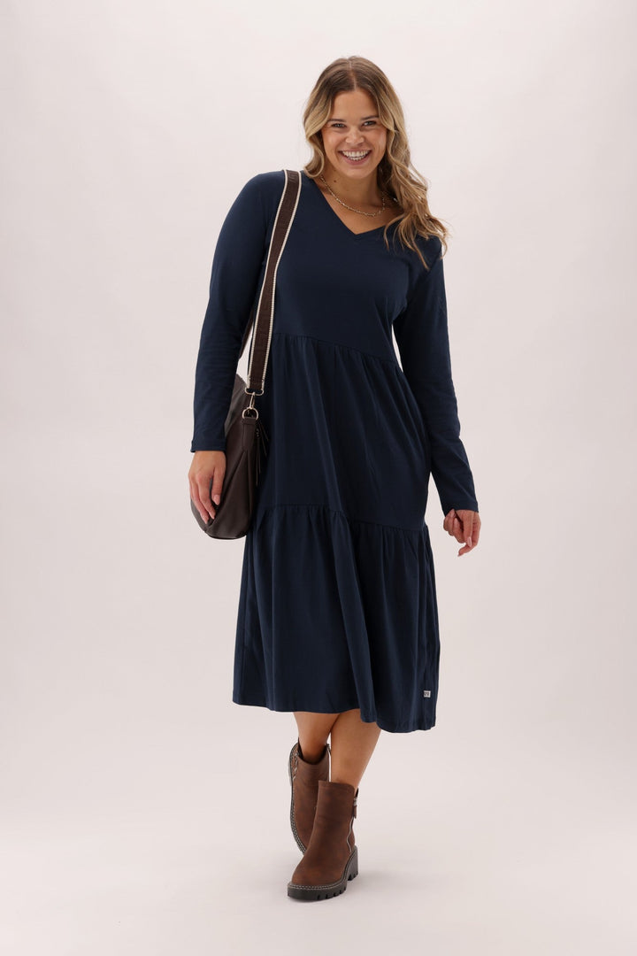 Essentials Long Sleeve Tiered Dress Navy