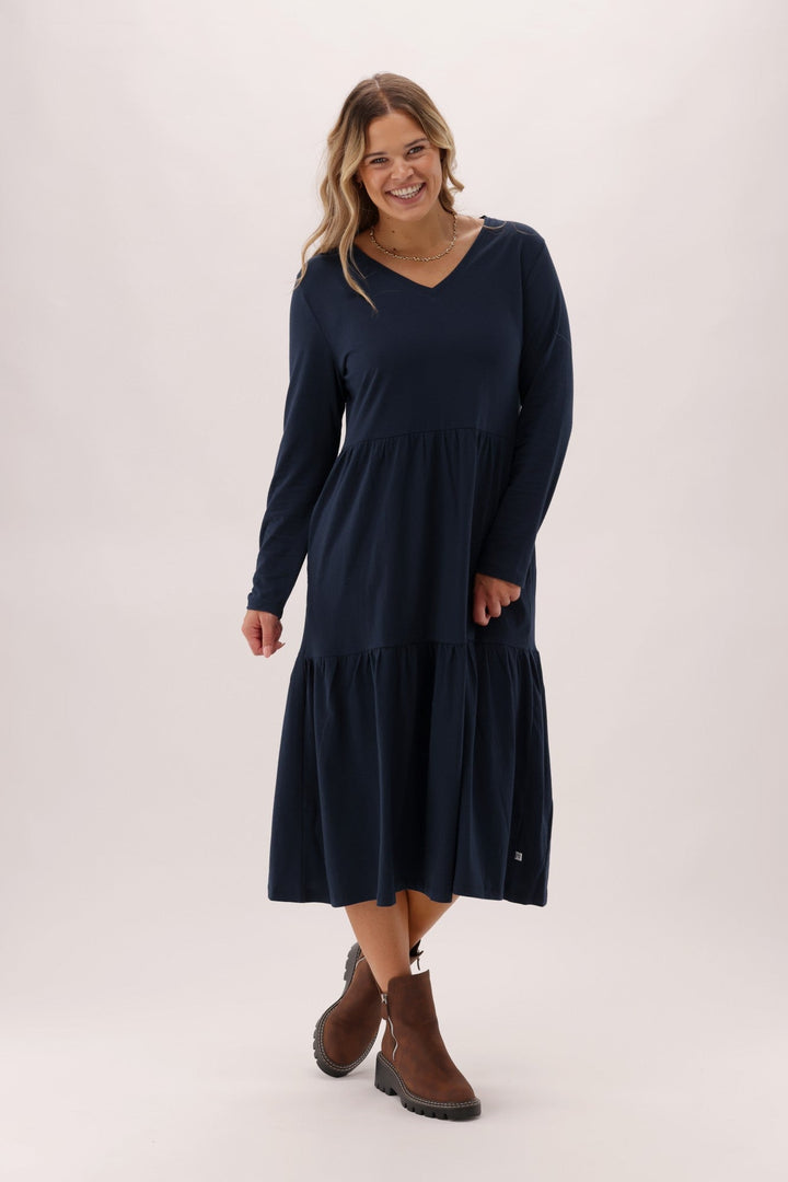 Essentials Long Sleeve Tiered Dress Navy
