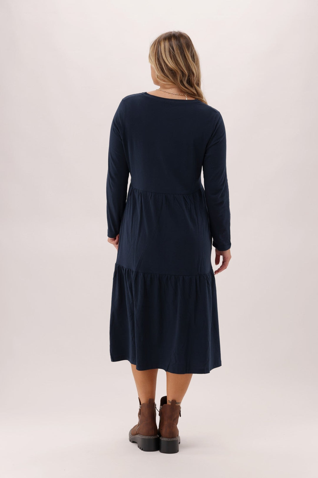 Essentials Long Sleeve Tiered Dress Navy