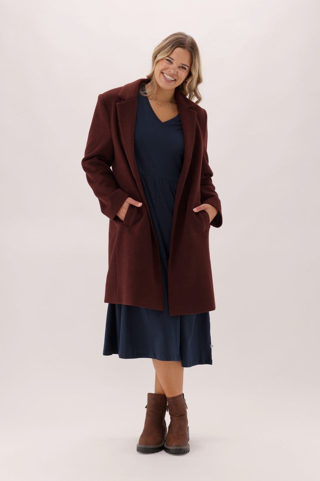 Essentials Long Sleeve Tiered Dress Navy