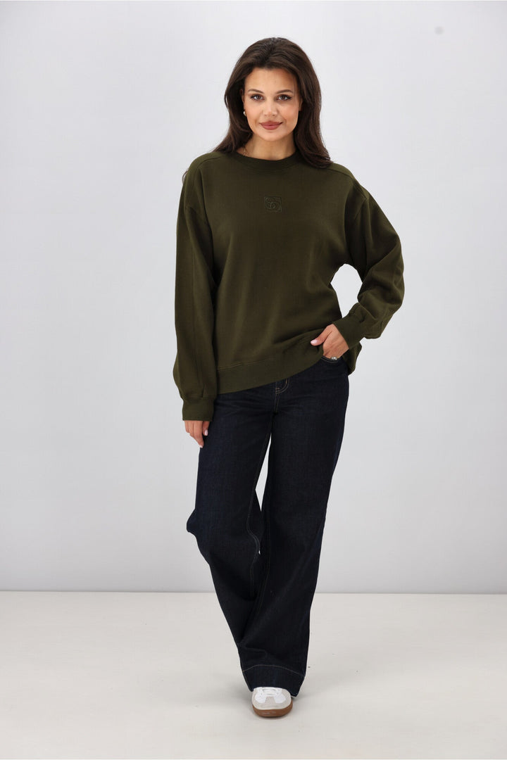 Essentials Monogrammed Crew Olive