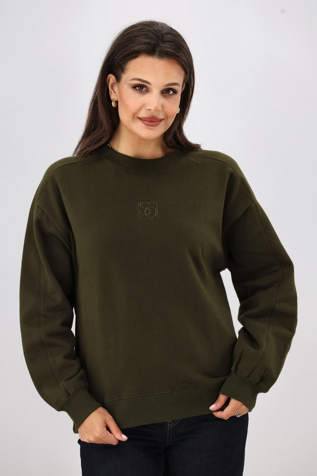 Essentials Monogrammed Crew Olive