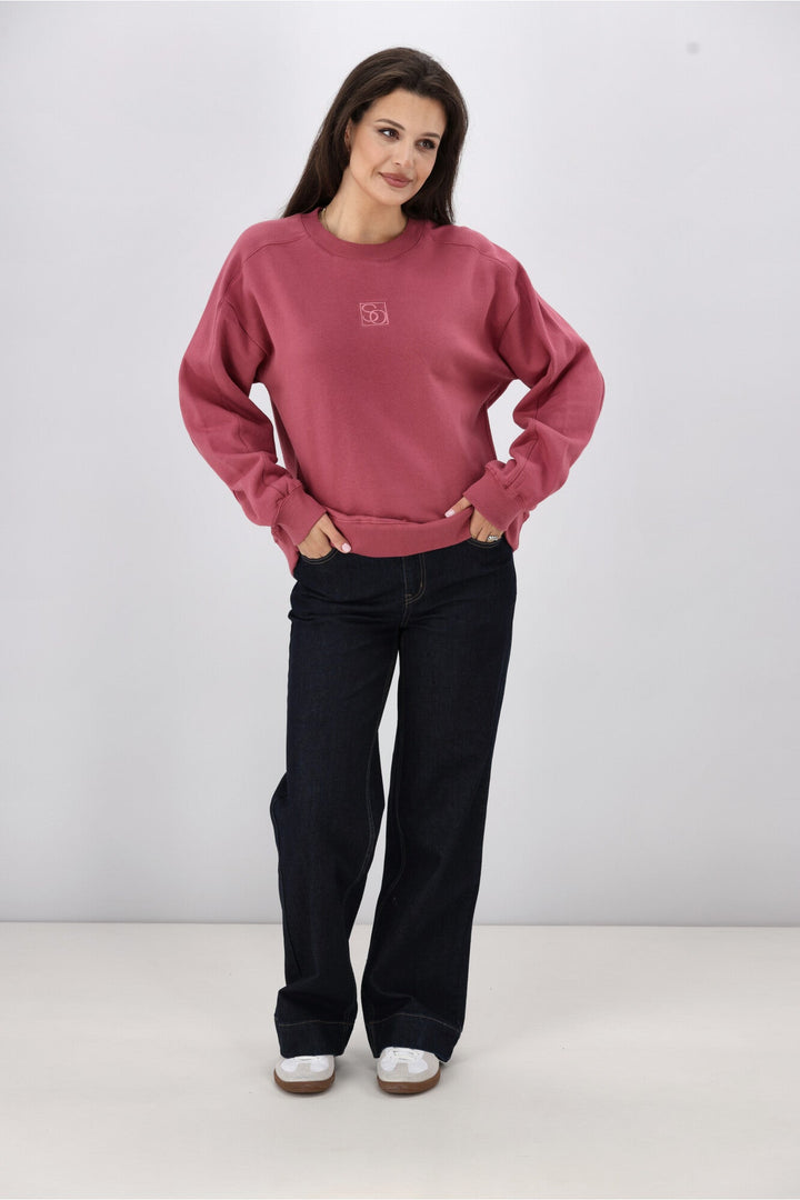 Essentials Monogrammed Crew Dusty Rose