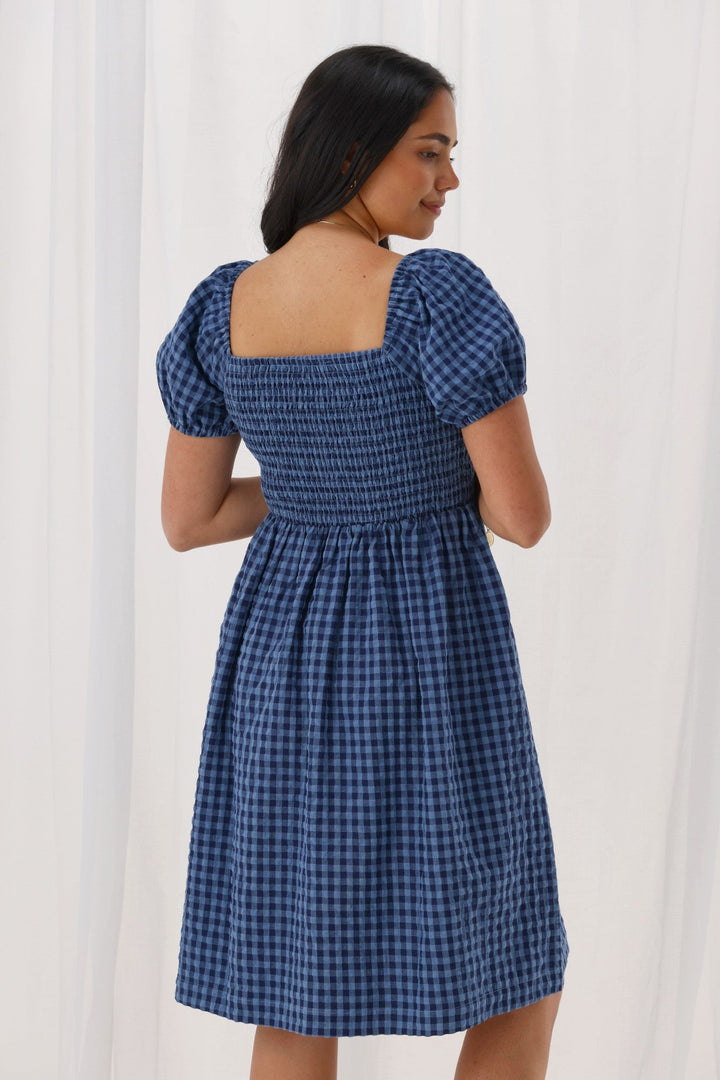 Label Anara Dress Blue And Navy Check