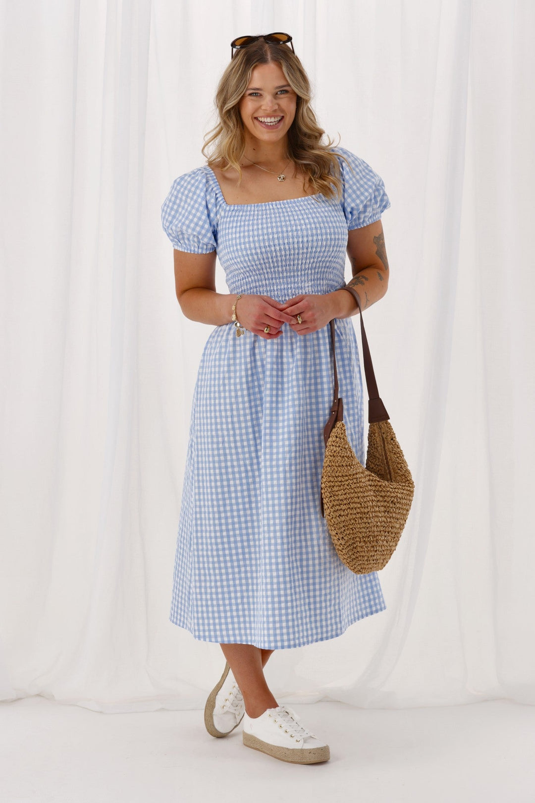 Label Annaliese Dress Blue Check