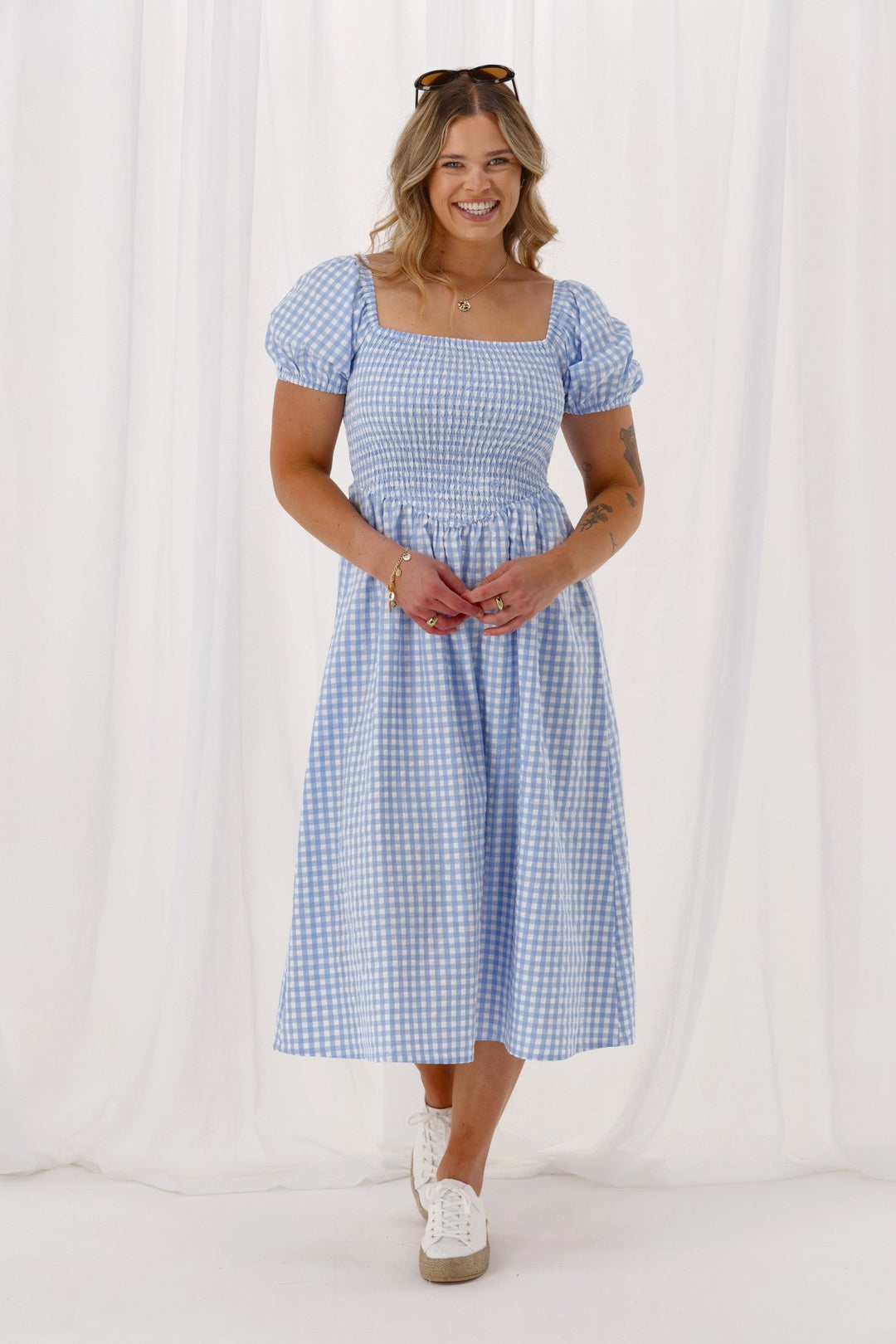 Label Annaliese Dress Blue Check