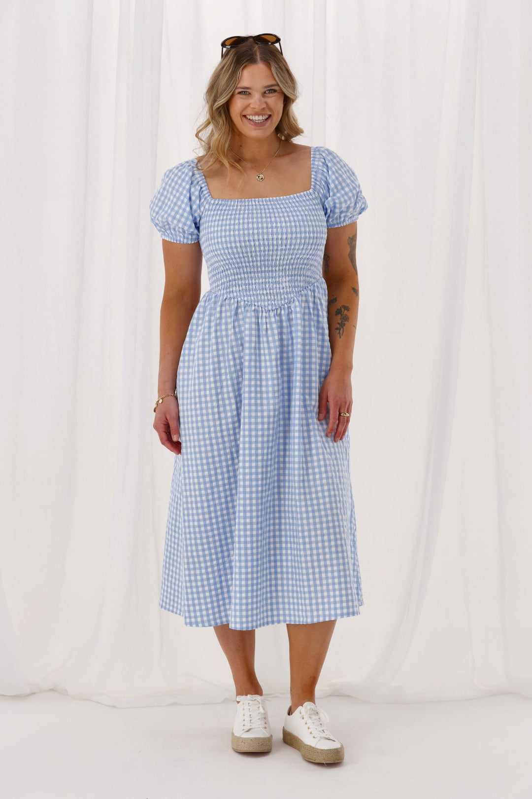 Label Annaliese Dress Blue Check