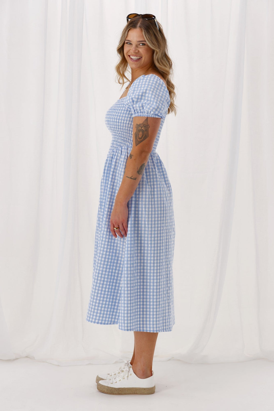 Label Annaliese Dress Blue Check