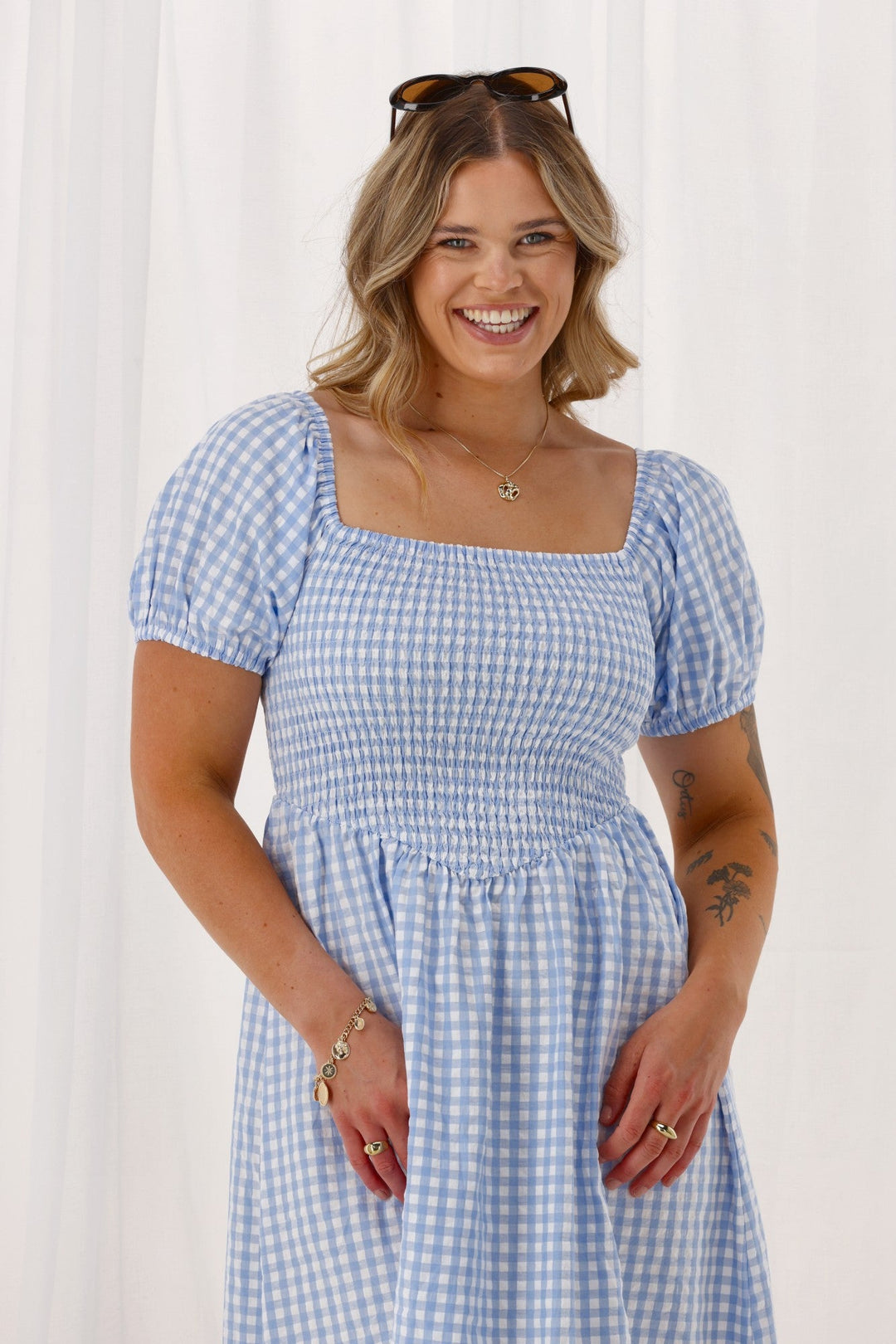 Label Annaliese Dress Blue Check