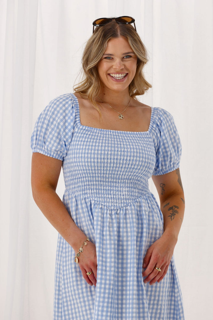 Label Annaliese Dress Blue Check