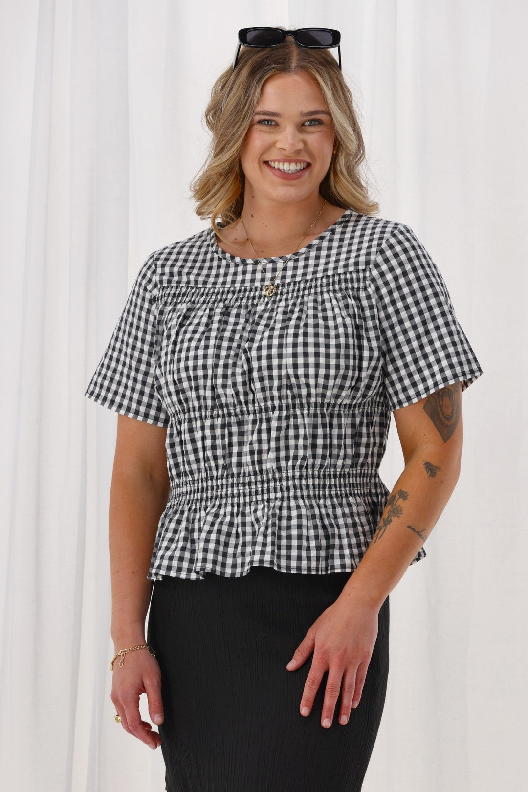 Label Annaliese Top Black Check