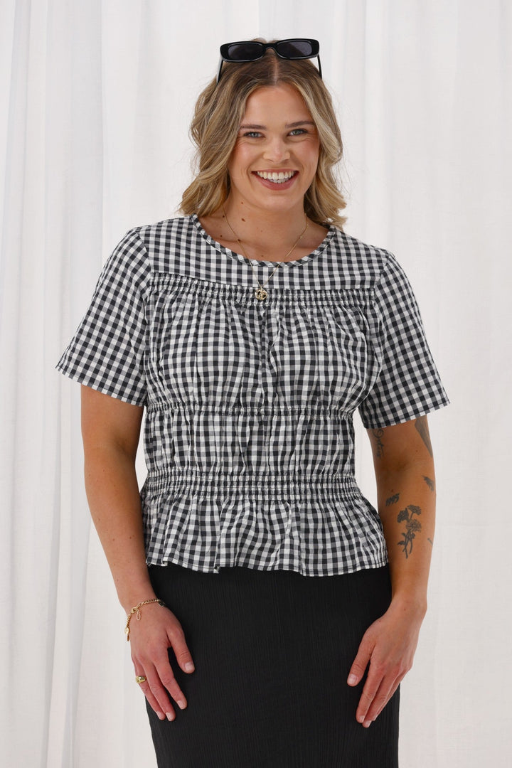 Label Annaliese Top Black Check