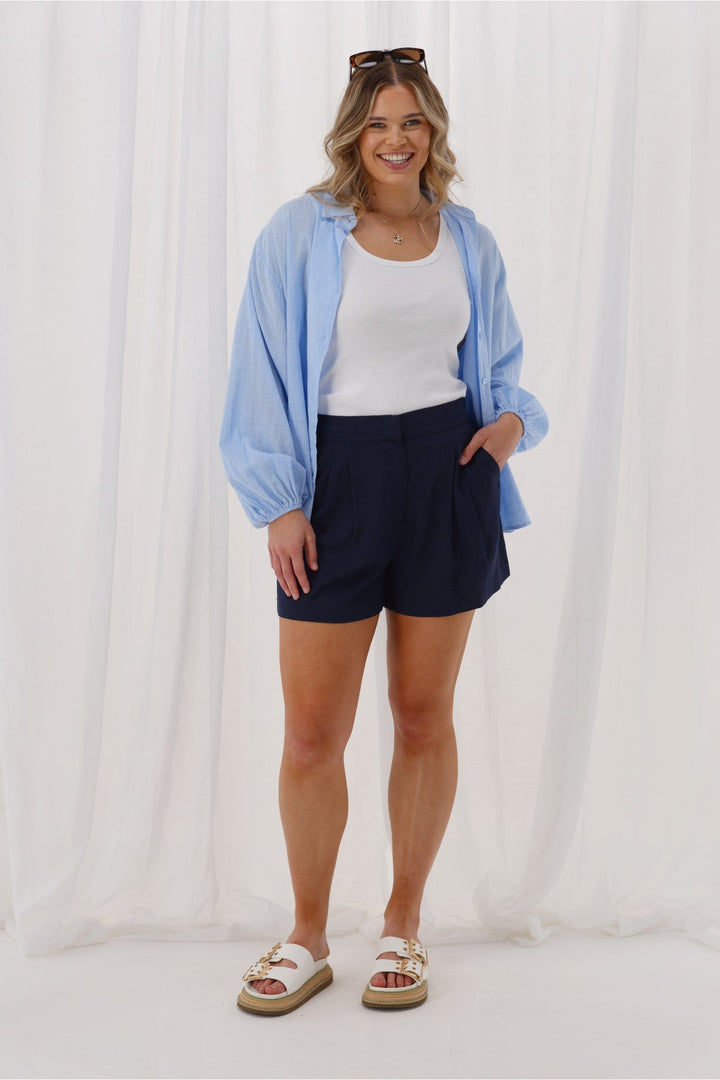 Label Avelina Linen Blend Shorts Midnight