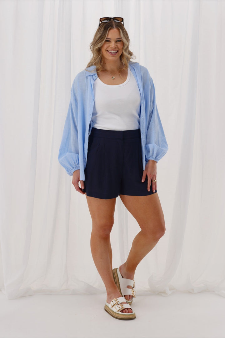 Label Avelina Linen Blend Shorts Midnight