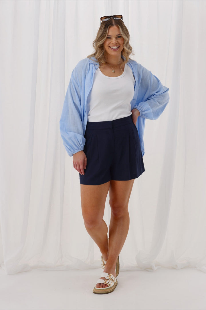 Label Avelina Linen Blend Shorts Midnight