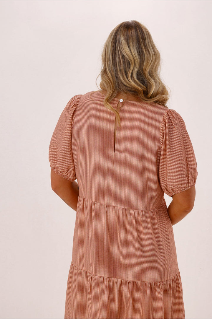 Shine On Label Bellezza V Neck Midi Dress Rust