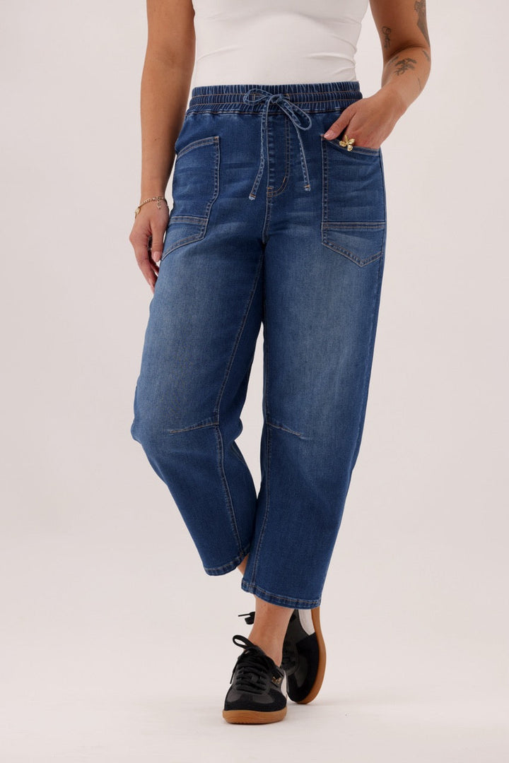 Label Brooke Barrel Leg Denim Jogger Dark Indigo
