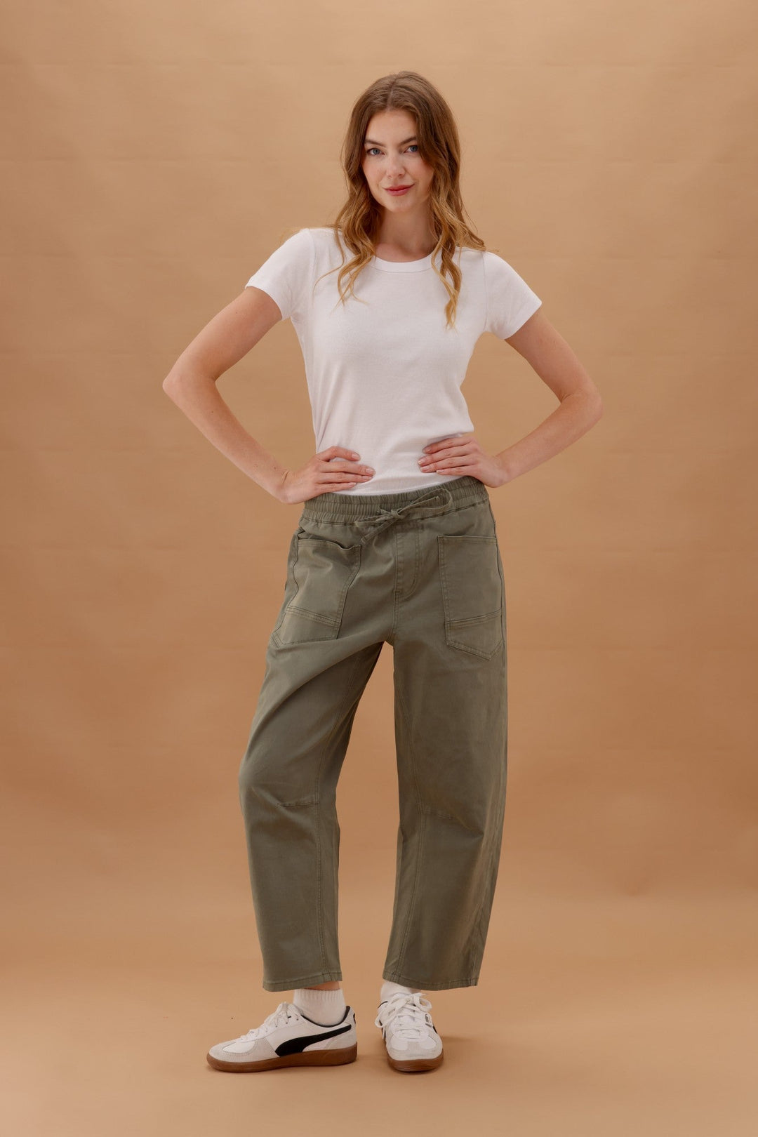Label Brooke Barrel Leg Denim Jogger Olive